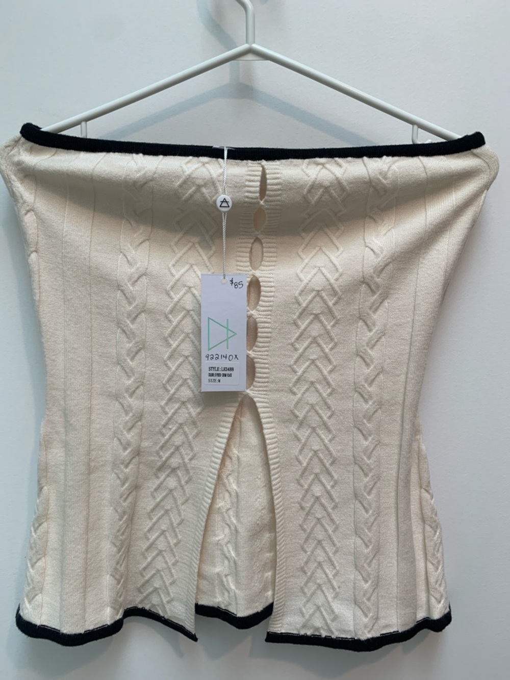 Sage Cream Cable Knit Strapless Tunic with Black Trim